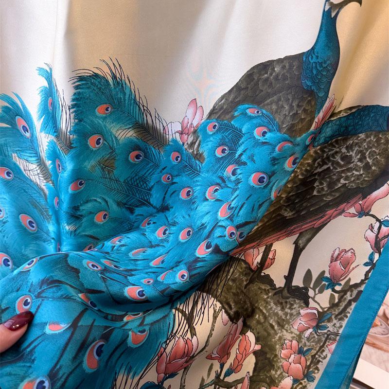 New Female Spring Summer Thin Long Scarves Peacock Print Versatile Headscarf Scarf Women Fashion Sun Protection Shawl Bandana