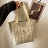 Ins Canvas Bag Women'S  Korean Style Casual Striped Handbag Large Capacity Class Commuting Shoulder Bag