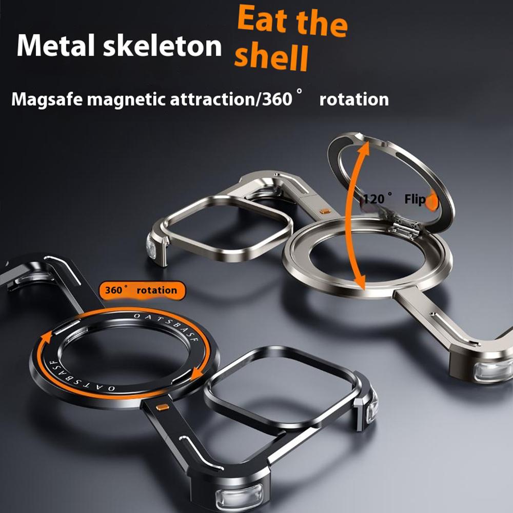 For iPhone 15 Pro Max Bumper Case Z-Shape Design Magnetic Boardless Phone Back Cover with Kickstand