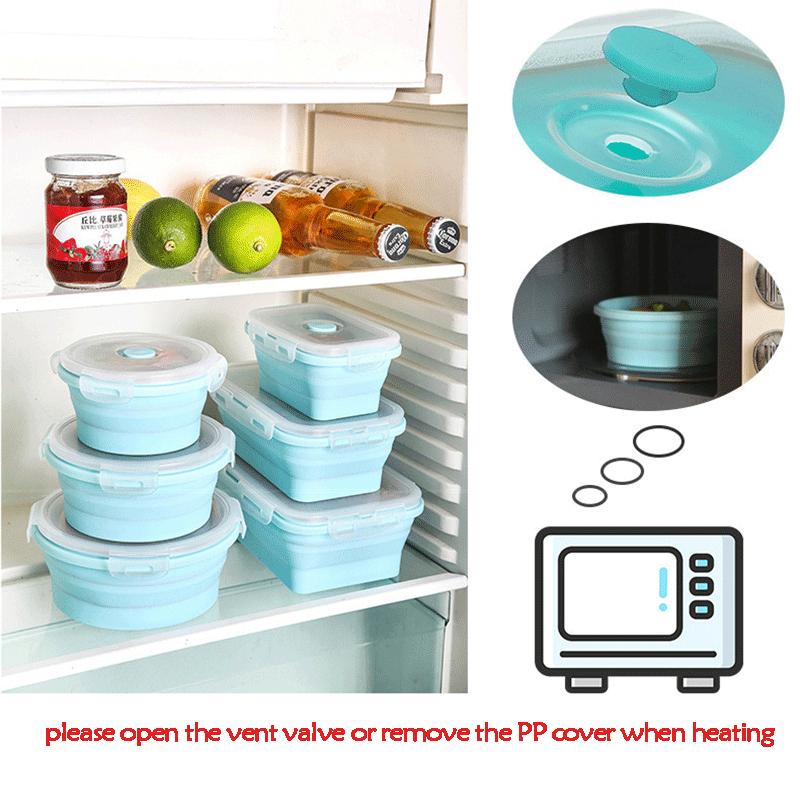 4pc Round Silicone Folding Lunch Box Set Microwave Folding Bowl Portable Folding Food Container Box Salad Snack Bowl with Lid