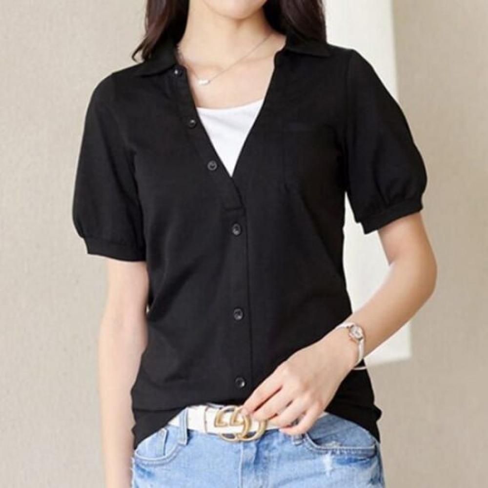 Navava Casual ShorT Sleeve Collar T shirT wiTh Puff deTail nT2374