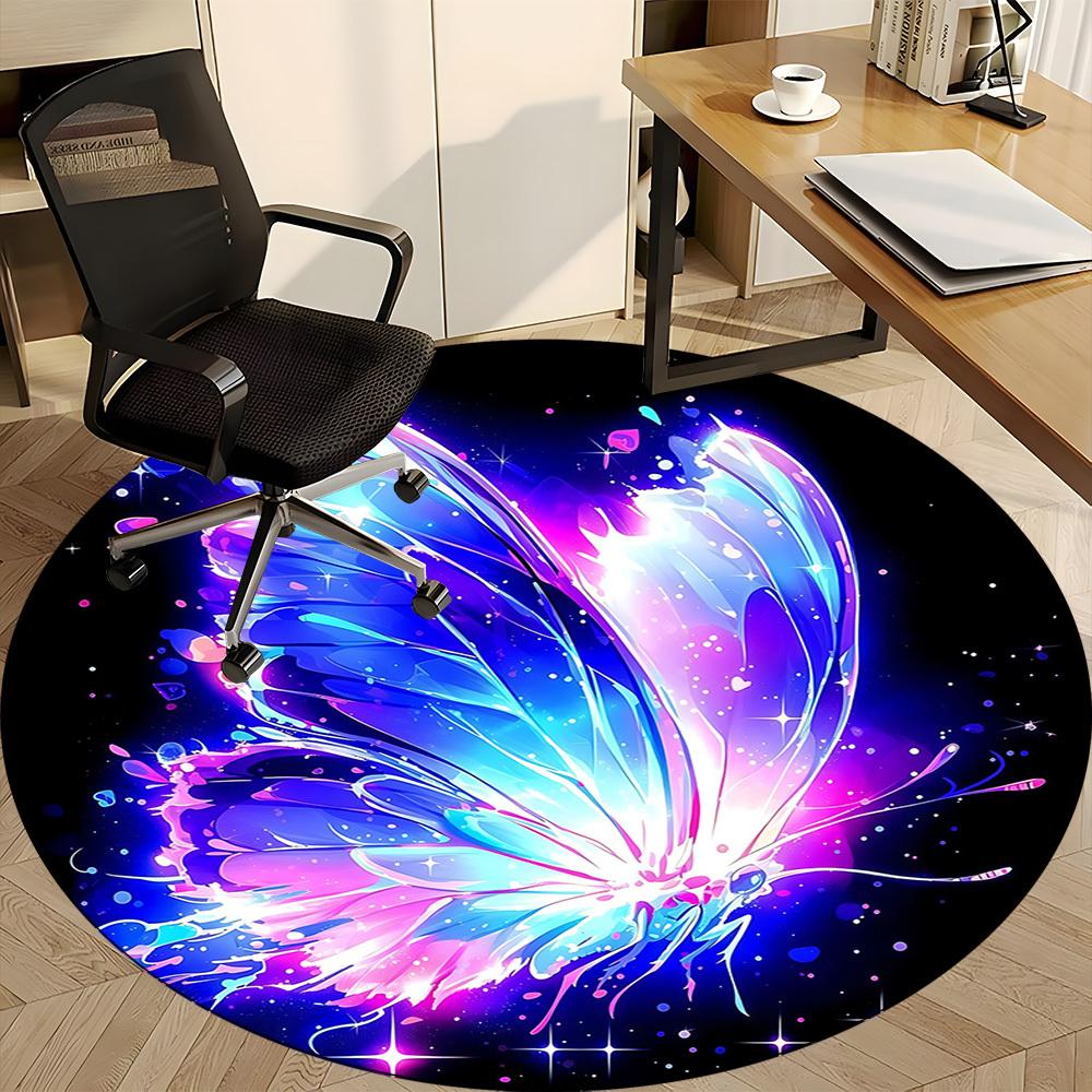 1pc Butterfly Fantasy Office Round Area Rug,  Mat Suitable ForOffice, Under Office Chairs Bedroom Living Room Home Decor, Room Deco