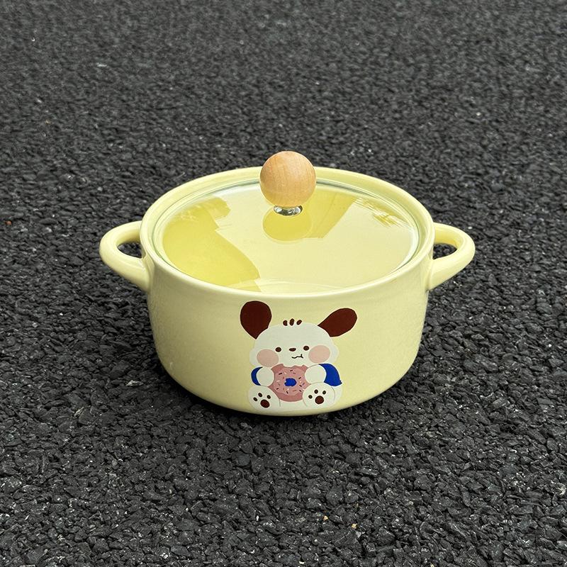 Ins style Korean Pacha Hund Keramik Instant Nudelschüssel mit Deckel für männliche und weibliche Studentenwohnheime Instant Nudeln Schneckenpulver Spezialschüssel
