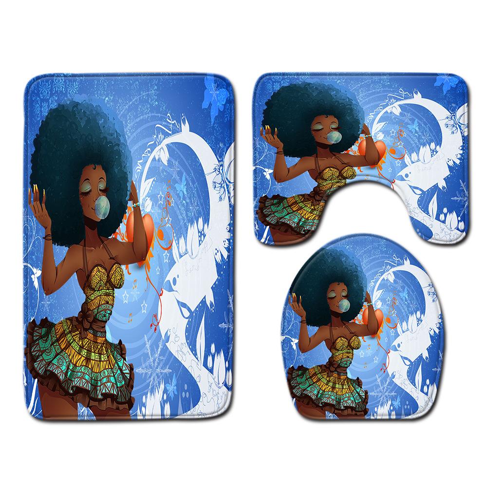 African Women'S Bathroom Floor Mat Three-Piece Bathroom Carpet Toilet Mat Set Doormat Bathroom Non-Slip Mat