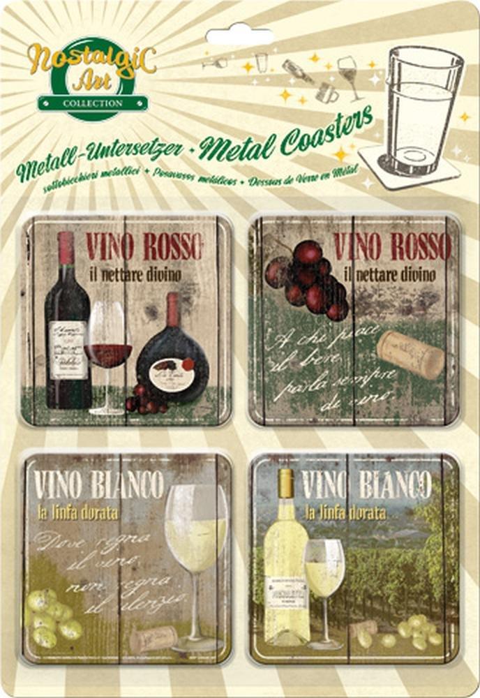 Red and White Wine Vino Rosso & Bianco Set Set of 4 Tin Coasters