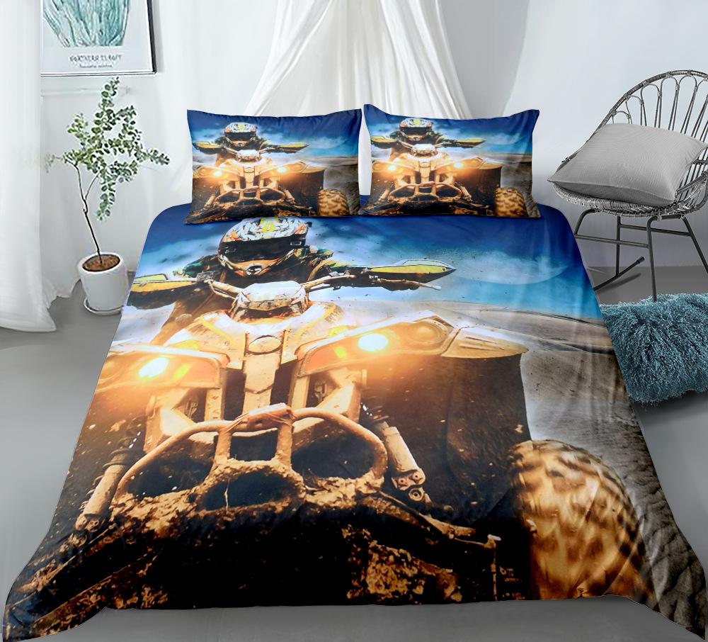 Motorbike Comforter Cover Set Queen Size, Boys Motocross Rider Duvet Cover, Teens Racing Motorcycle Dirt Bike Bedding Set Child