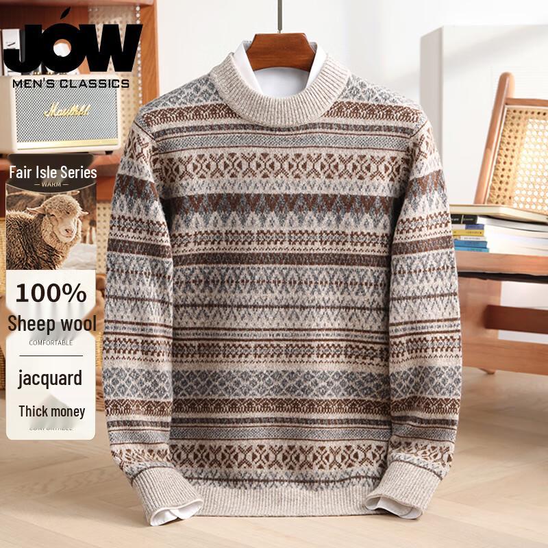 

JOW Men s 2025 Winter 100% Merino Wool Fair Isle Turtleneck Sweater XL