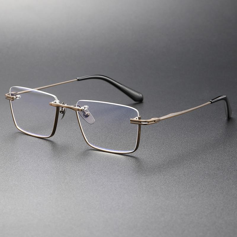 Brand Reproduction Special Trendy Inverted Frame Design Pure Titanium Half-Rim Square Glasses Business Ultralight Big Half Frame бронзовый
