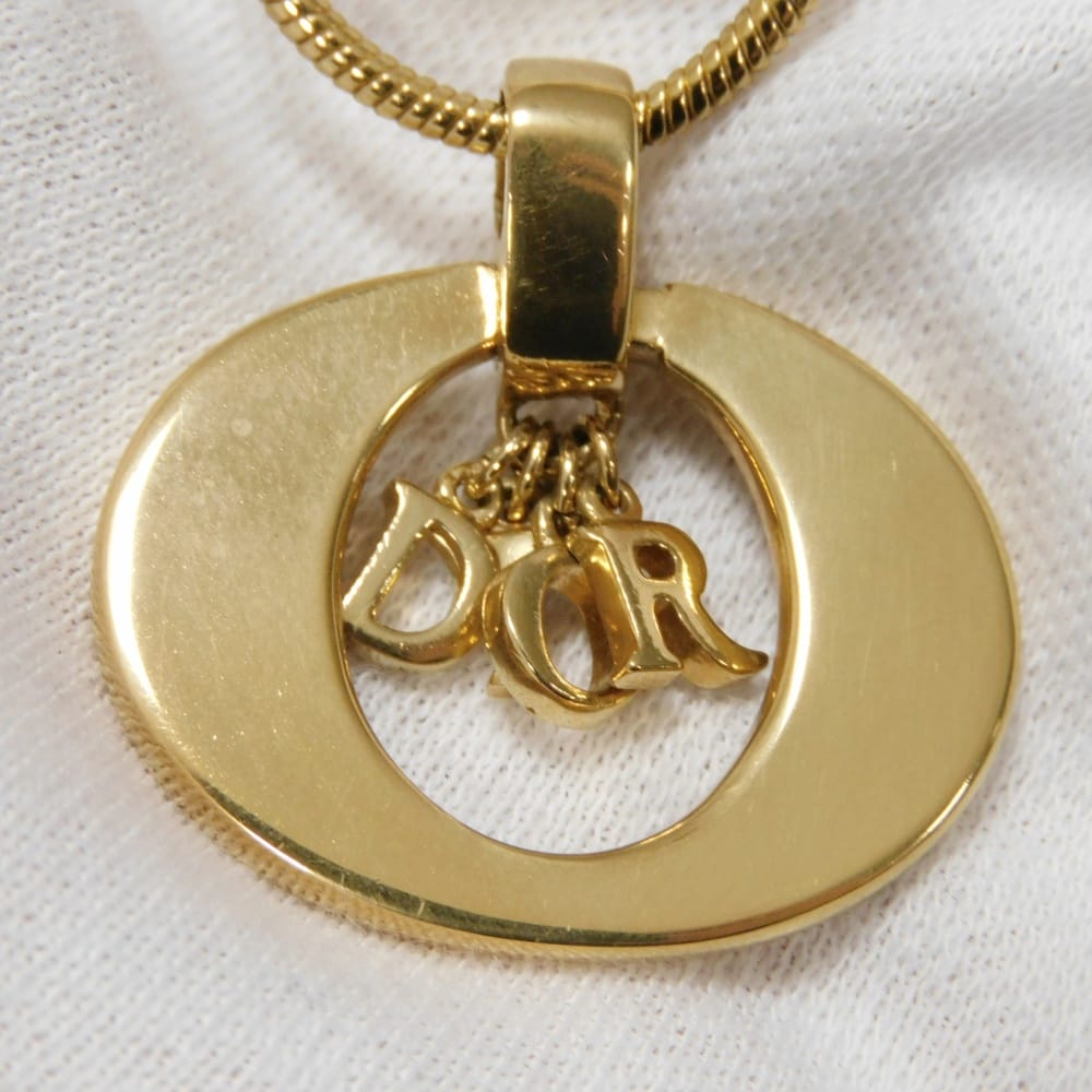 Used 10656 Oval Logo Pendant 7984 Gold Plated Charm Snake Chain Vintage CD Plated Gold Unisex from Japan AUTHENTIC