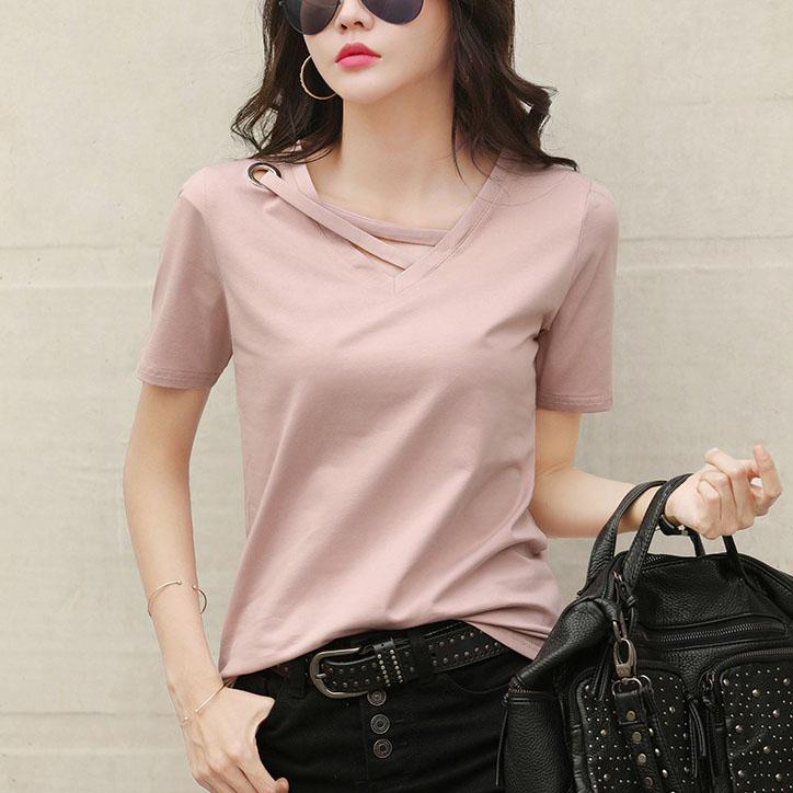 Camiseta de Verano para Mujer con Cuello en V y Corte Holgado