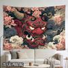 2D Flat - 2D Flat - 2D Flat Print 1pc Tapestry Japanese Oni Face Cherry Blossom Cloud Wall Hanging Art Tapestry Background Cloth Wall Decor, Wall Cove