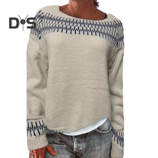 Vintage Damen Pullover Rundhals Langarm Farbblock Loose Pullover Pullover Mode Bequem Warm Strickmode Herbst Winter Gestrickte Kleidung