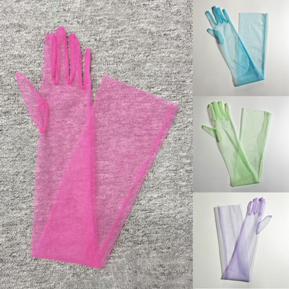 Thin Mesh Long Sheer Gloves Full Finger Seamless Mittens Evening Party Driving Gloves Women