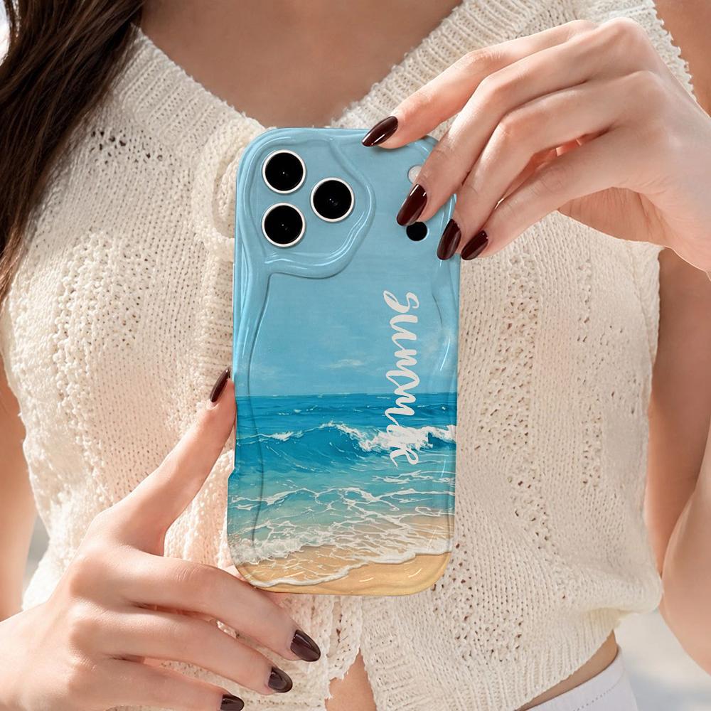 Ocean Wave Beach Summer Script Wavy Edge Phone Case For iPhone 17 16 15 14 13 12 11 8 7 Plus Pro Max Sea Theme Slim Cover