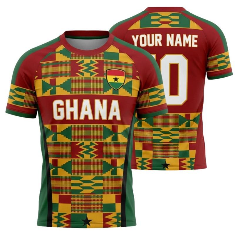 Custom Ghana Football Jersey Shirt Personalized Red Ghana Fan Tee African Pattern Football Top Custom Name Number Sports Gift