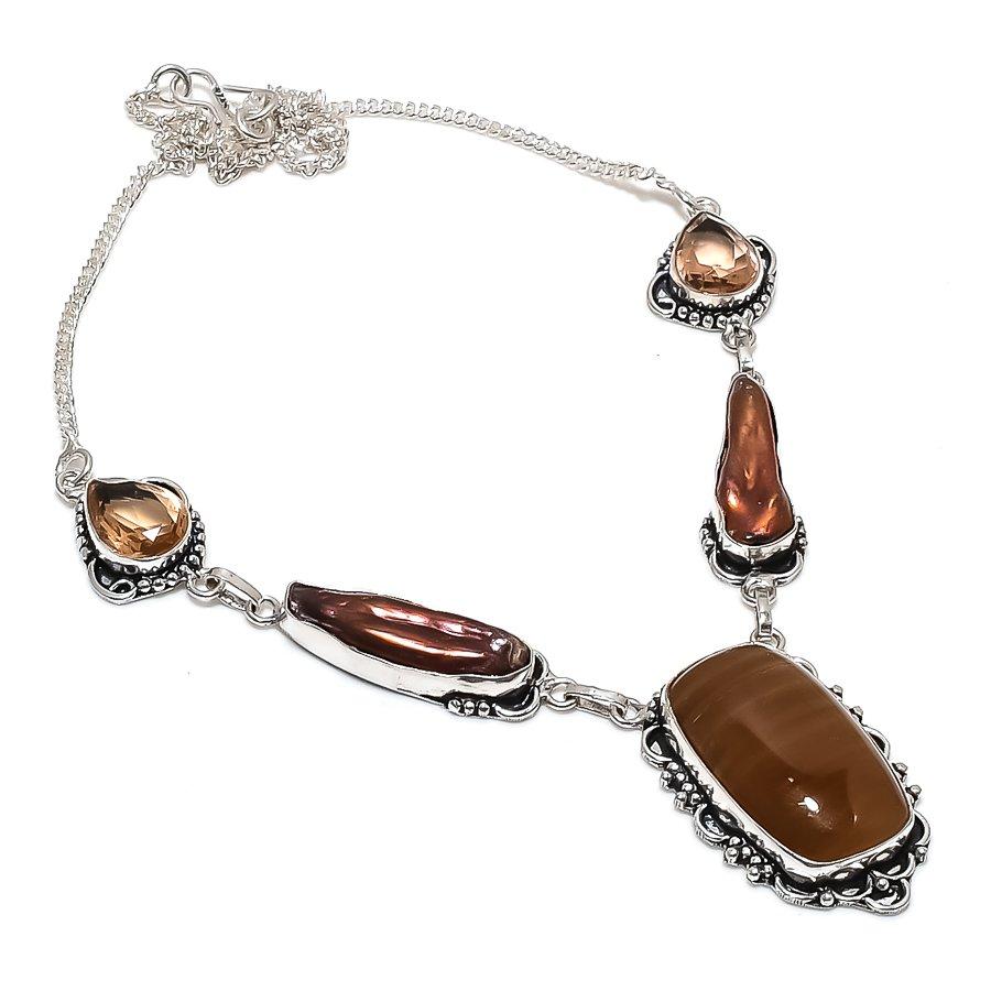 

Натуральный ботсванский агат, жемчуг, ювелирное изделие из стерлингового серебра 925 пробы, ожерелье 18 c3i67