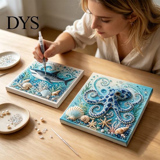 Stress Relief DIY Projects Sea Turtle Octopus 3D Pearl Painting Kit, Ocean Theme Diamond Art Beach House Wall Kit for Adults Beginner, Bead