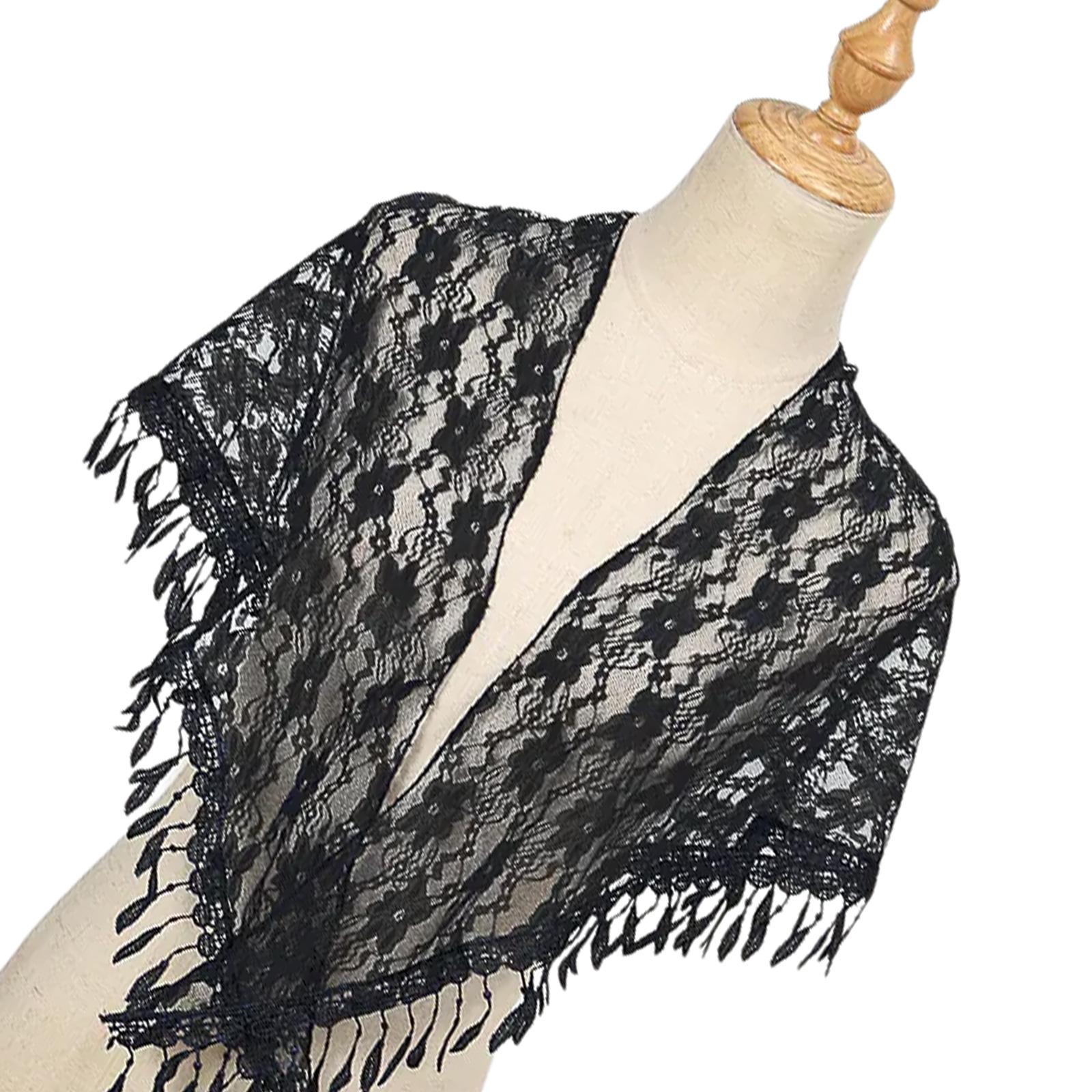 

Элегантная кружевная накидка на плечи, треугольный шарф с кисточками и цветочным узором для женщин, отлично подходит для свадеб и путешествий чёрный