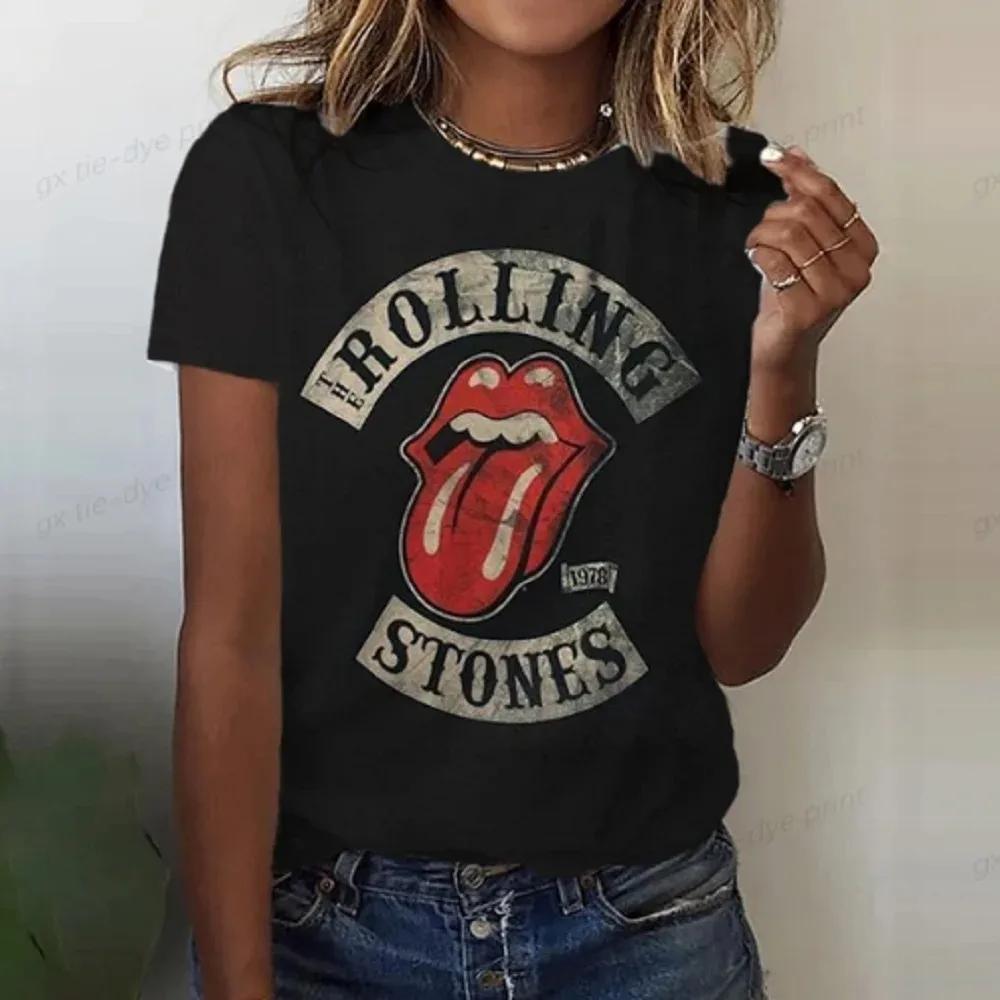 Rolling Stones Harajuku Funny Print Women T Shirt Short Sleeve O Neck Red T-shirt Ladies Tee Shirt Tops Clothes Camisetas Mujer
