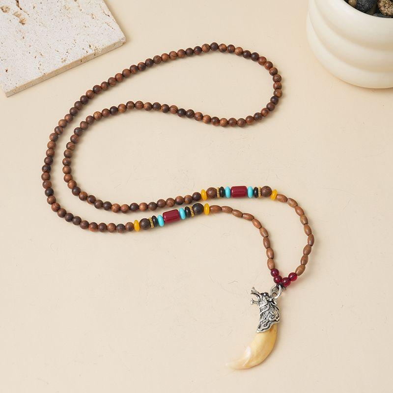 Ethnic Style Wood Necklace & Prayer Beads - Unisex Versatile Chicken Wing Wood Sweater Chain