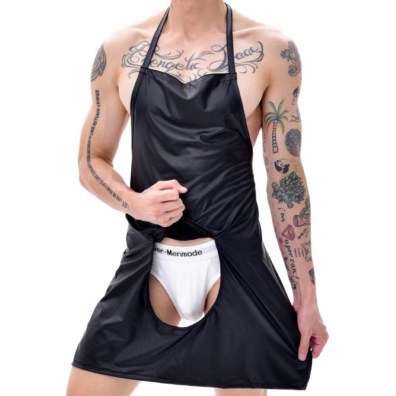 Men'S Halloween Cosplay Costume Chef Lingerie With Zipper Open Crotch Leather Apron Nightclub Stage Sexy Waiter Cosplay Uniform