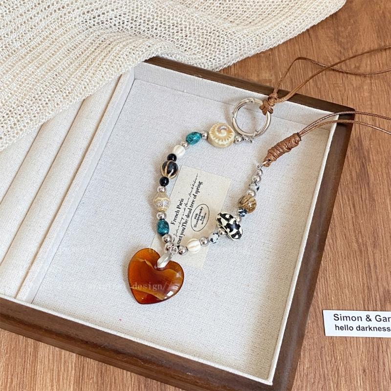 Stylish Beaded Chain Necklace Featuring Heart Charm Resin Alloy Design Neck Jewelry For Casual Formal Outfits