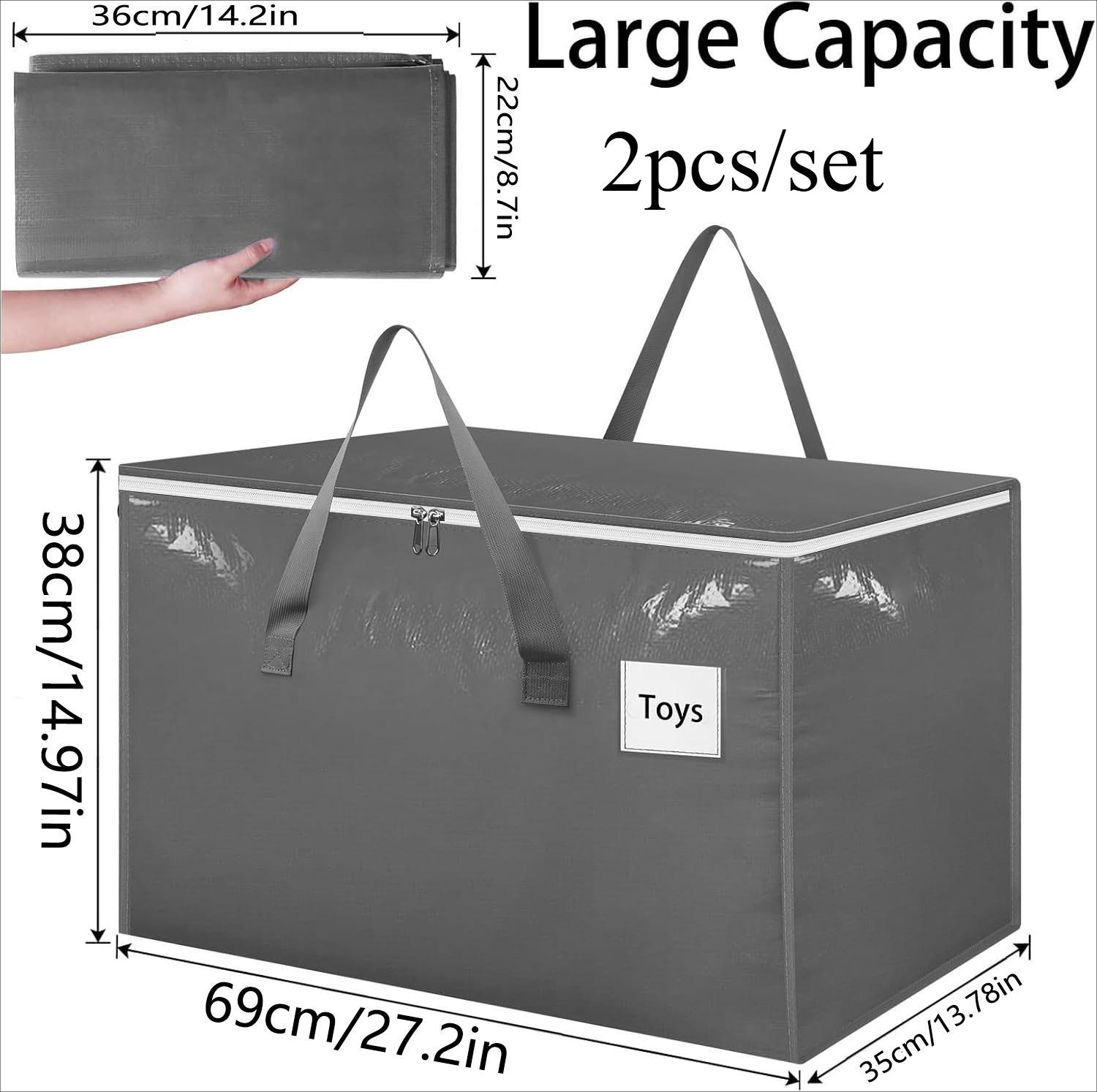 

2 шт. Тканые полипропиленовые сумки для хранения Водонепроницаемые с ручками на молнии Сверхпрочные сумки для переезда Альтернатива картонным коробкам для переезда для упаковки багажа серый