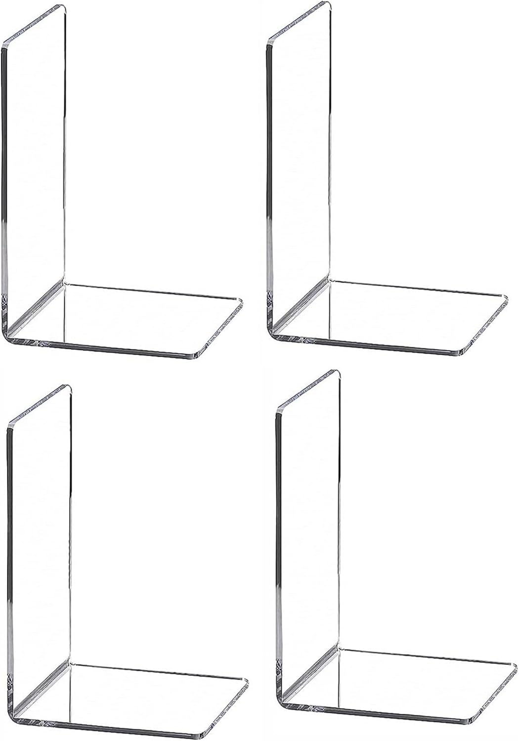

4Pcs Book Ends Clear Acrylic Bookends for Shelves Heavy Duty L Shaped Dividers Files Stopper for School Library Movies Cds File чистий