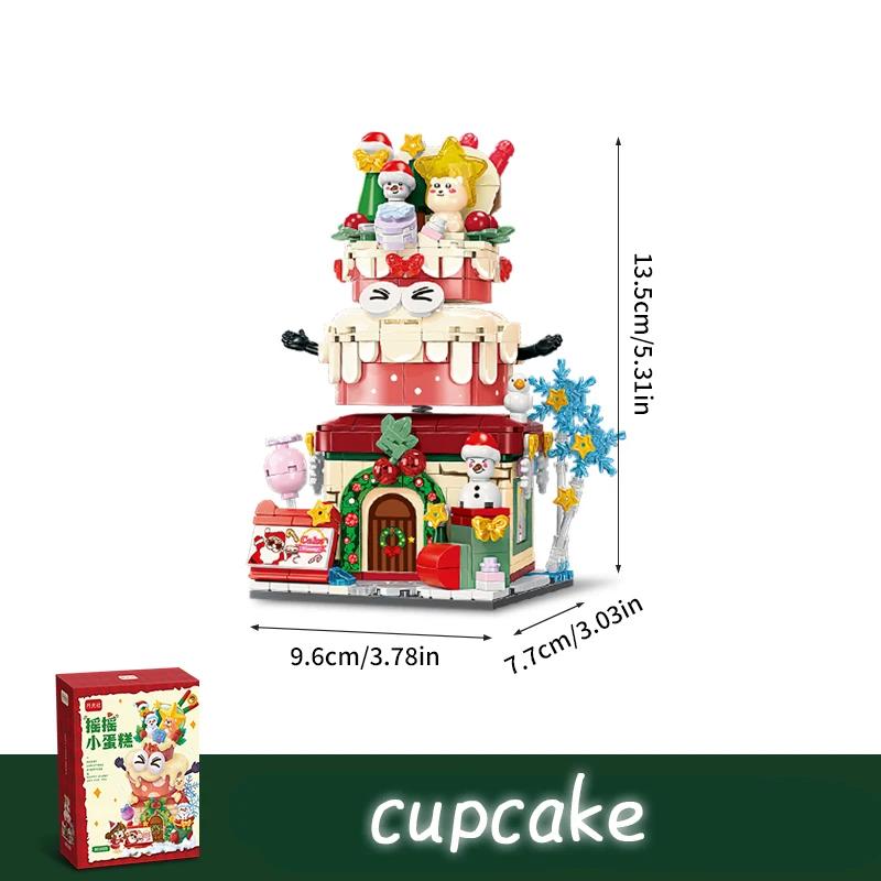 Christmas Swing Street View Series Building Blocks Snowman Sleigh Cupcake Assembly Model Bricks Children's Toys Holiday Gifts