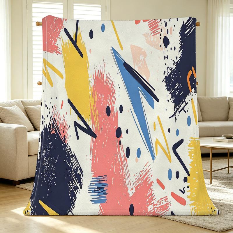 Thick Warm Flannel Blanket Abstract Art Design, Soft Skin-Friendly Blanket for Couch, Bed, Guest Room, Christmas & Halloween Use