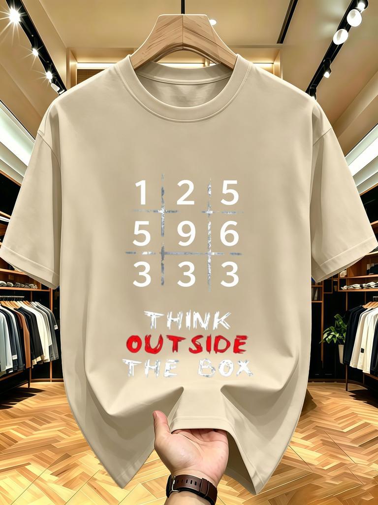 Unisex O Neck Tee Math Grid Think Outside Box Print Cotton Short Sleeve Loose Summer Street Breathable Daily Casual Basic Wear Top