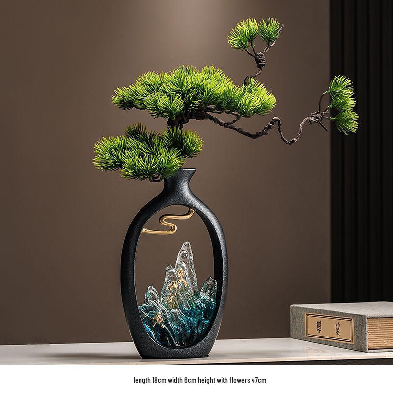 Chinese Antique-Style Rockery Vase Ornament for Living Room or Office Decor and Housewarming Gift