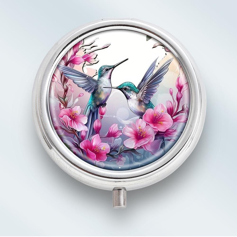 

Portable Pill Box with 3 Compartments, Mini Metal Medicine Organizer Case, Cute Printed Pill Container for Vitamins, Pills, Jewelry, Travel, Daily Use