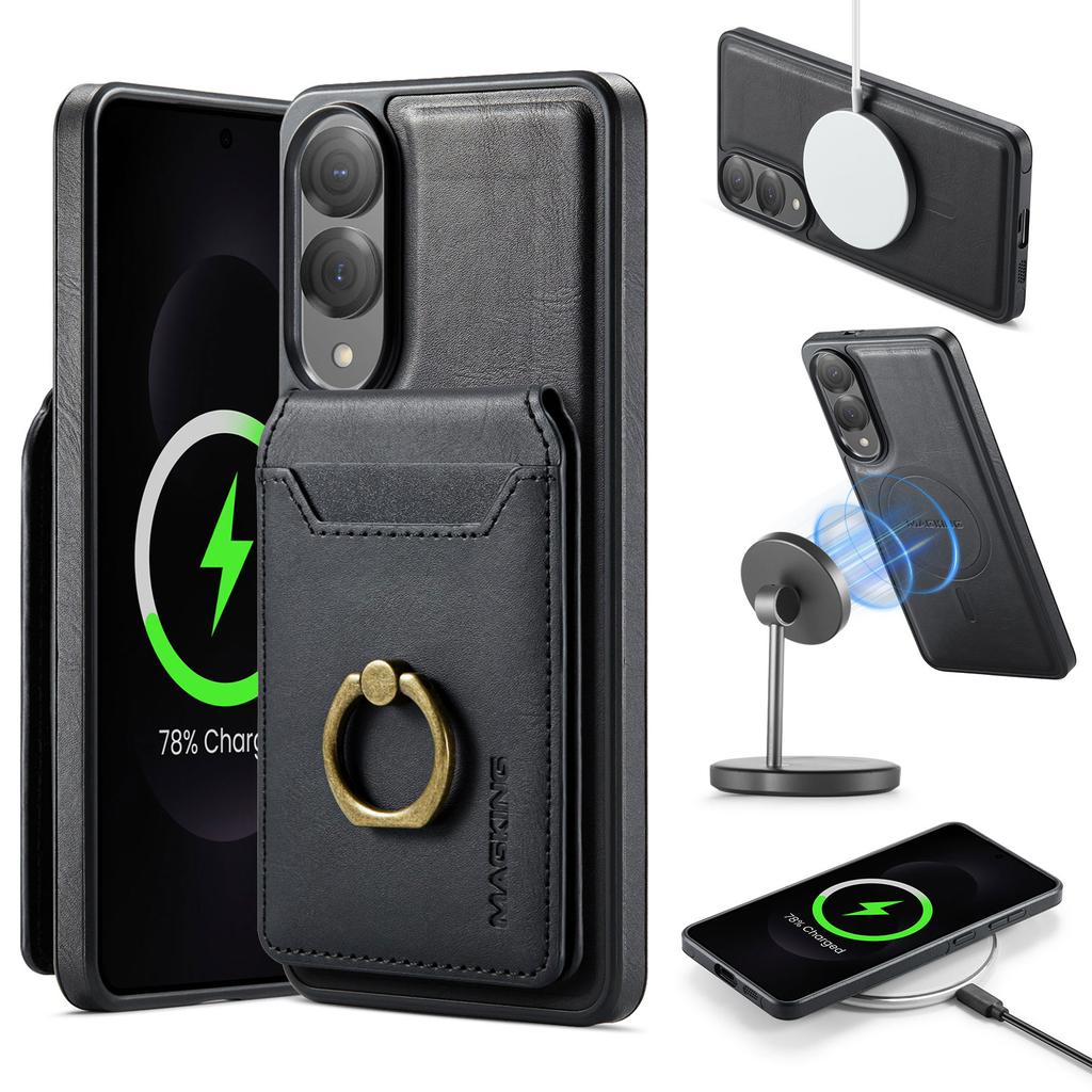 2 In 1 Detachable Cards Solt Ring Leather Case For SAMSUNG S25 Ultra S23 S24 Plus For Magsafe Wireless Charging Wallet Cover