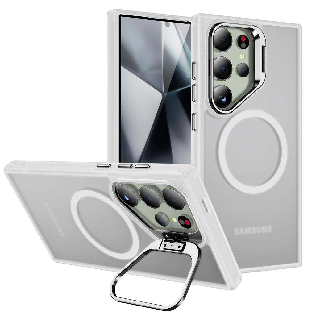 For Samsung Galaxy S25 Ultra Magnetic Case with Lens Kickstand Skin-Touch PC + TPU Phone Cover