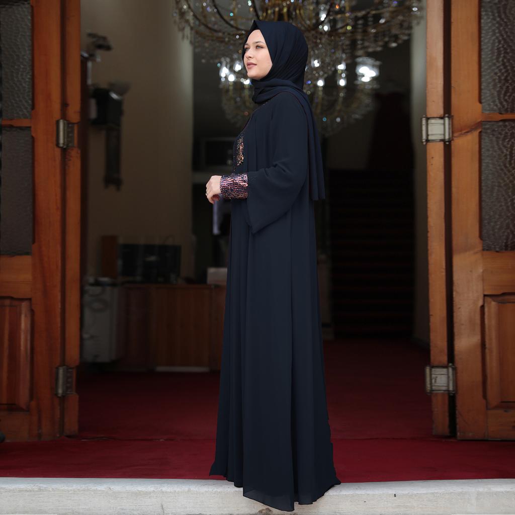 Women Plus Size Hijab Evening Dress Invitation Special Occasion Wedding High Quality Chiffon Fabric Muslim Turkish Stamp Sequin