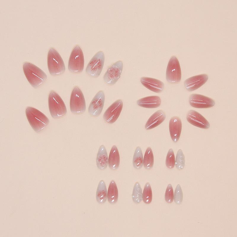 Falsche Nägel Mandel Nagel Patch Nagel Patch Pfirsichblüte Verwischen Europäisch, Amerikanisch Mittel und Lang Mandel Nagel Patch 30 Stück