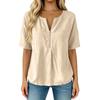 Women's Casual Solid Color Pullover Top Short Sleeve Loose Fit Round Neck with Front Zipper Lightweight Blouse for Everyday Wear