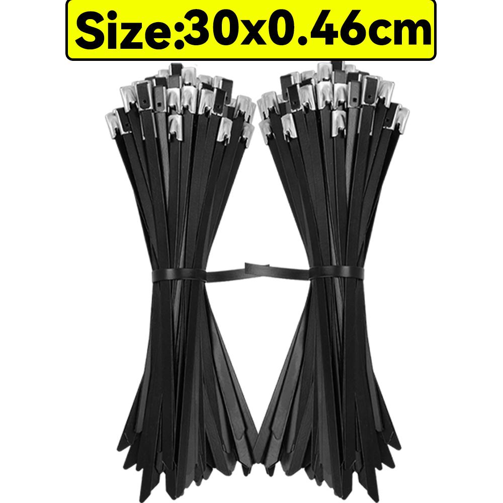 10/20/30/50pcs Stainless Steel Cable Ties Metal Self-locking Fastening Straps Black Heavy Duty Cable Wire Tie Exhaust Wrap Rings