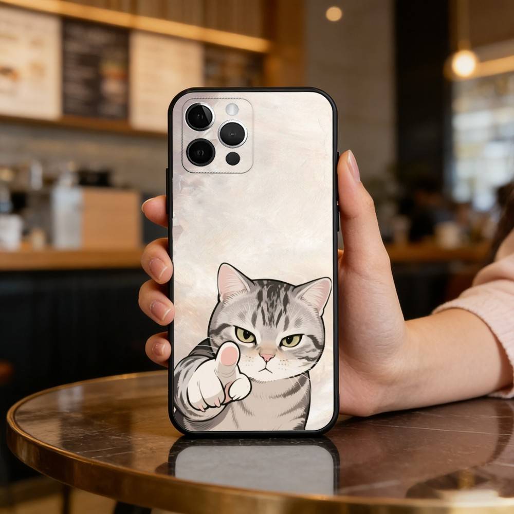Cartoon C-Cat A-Art Phone Case For iPhone 17,16,15,14,13,12,11 Plus,Pro Max,Soft Silicone Black Cover