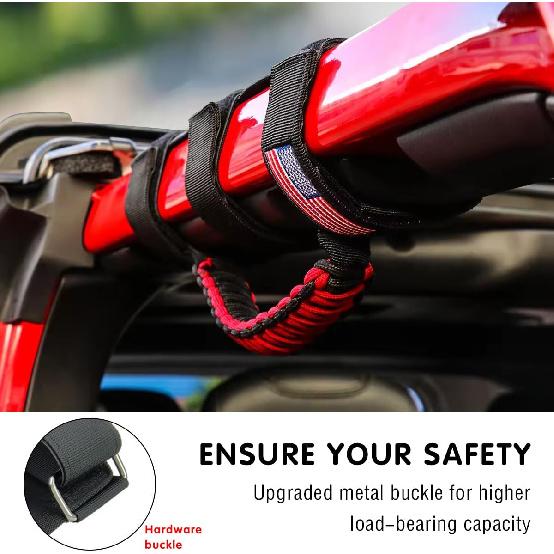 HZEL 2PCS Roll Bar Grab Handles, Oxford Cloth Upgrade Metal Buckle Paracord Grip Handles, Durable And Strong Car Accessories, Compatible With