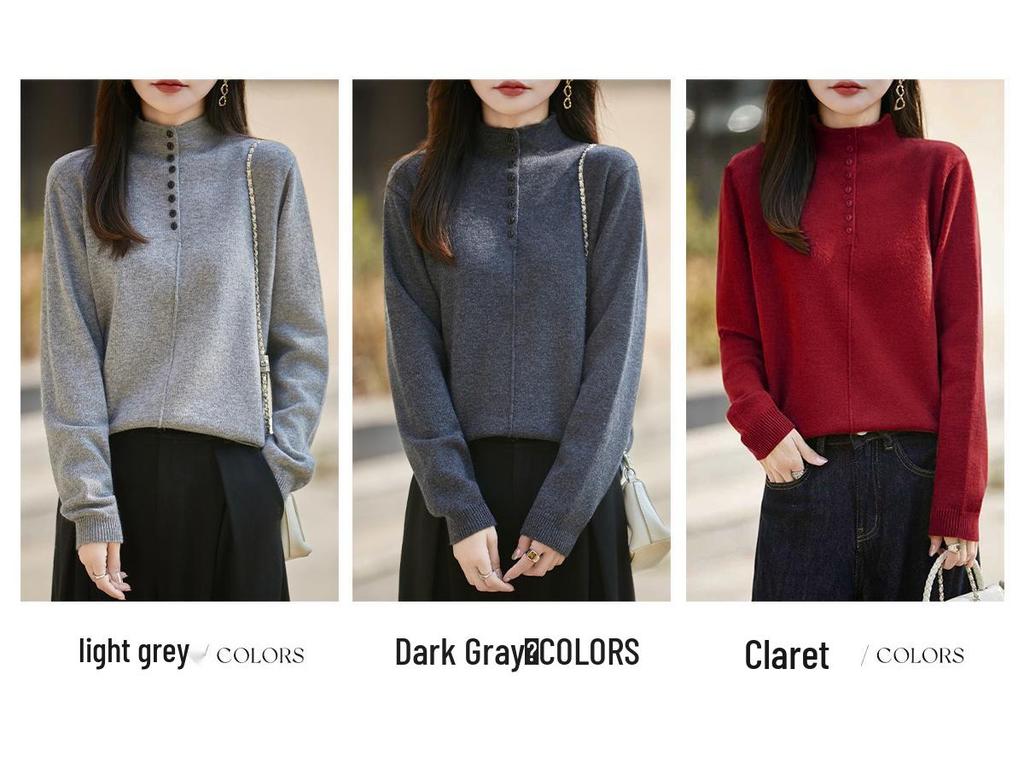 Stylish Women's Semi-High Neck Knit Sweater: French Autumn/Winter Collection