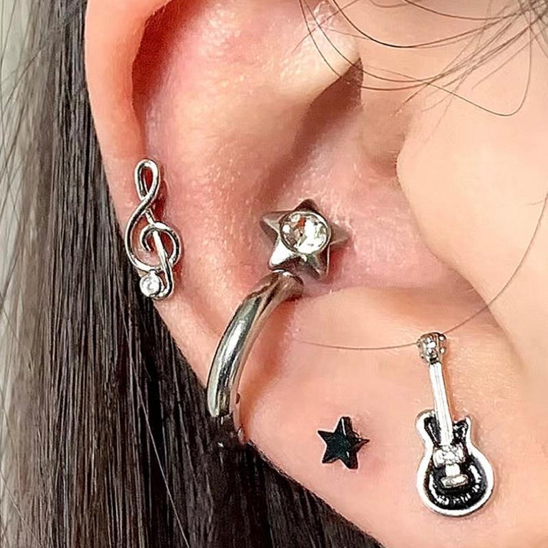 Asymmetrischer Gitarren-Musiknoten-Ohrstecker Zirkonia Statement-Ohrring Stecker Zarter Schmuck Geschenk Frauen Mädchen Empfindliches Ohr