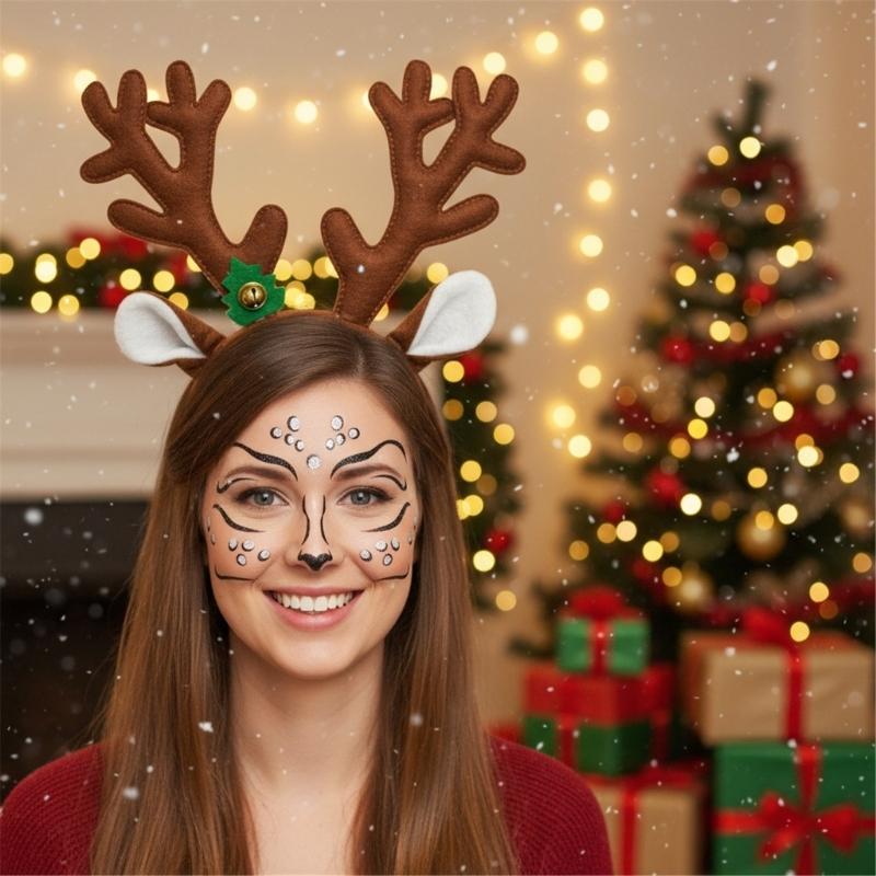 Festive Reindeer Antler Headband Set Includes Decorative Stickers Comfortable Cloth For Kids Adults Christmas Event