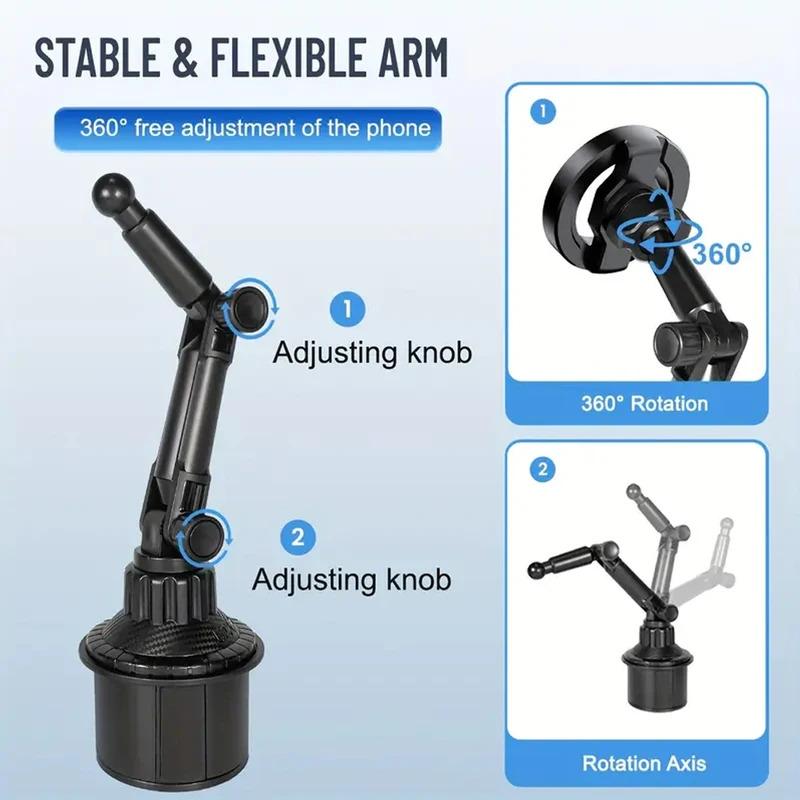 360° Drehung Magnetische Handyhalterung für Auto Becherhalterung Kompatibel mit Magsafe iPhone 16/15/14/13/12 Samsung Xiaomi Fahrzeugzelle