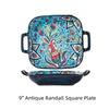Hand-painted Bohemian Ceramic Baking Dish Square with Handles For Pasta and Desserts Suitable for Oven and Microwave.