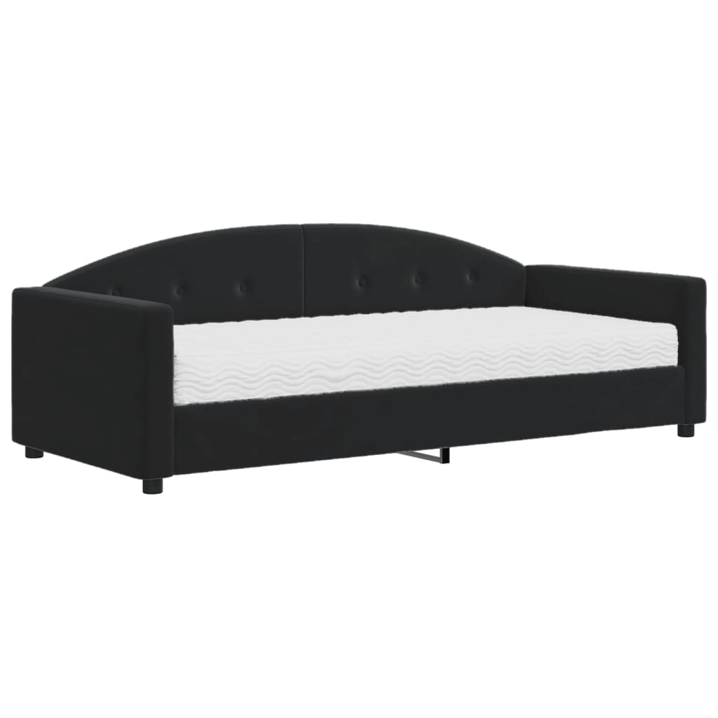 Vidaxl Sofa Z Materacem Do Spania, Czarna, 90X200 Cm, Aksamit
