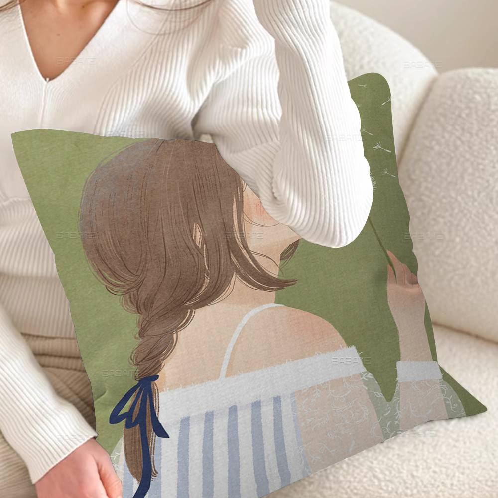 Cartoon Young Girl Personalized Pillow Cover Kids Bedroom Wild Party Decor Pillowcase Kid Birthday Shower Gift