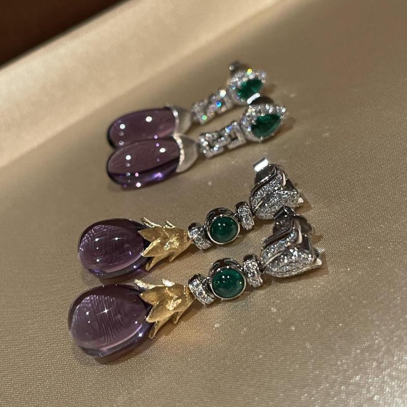 Vintage Amethyst Emerad Earrings Teardrop Imitation Gems Ear Drop Dangles Stud For Women High Jewelry Gift