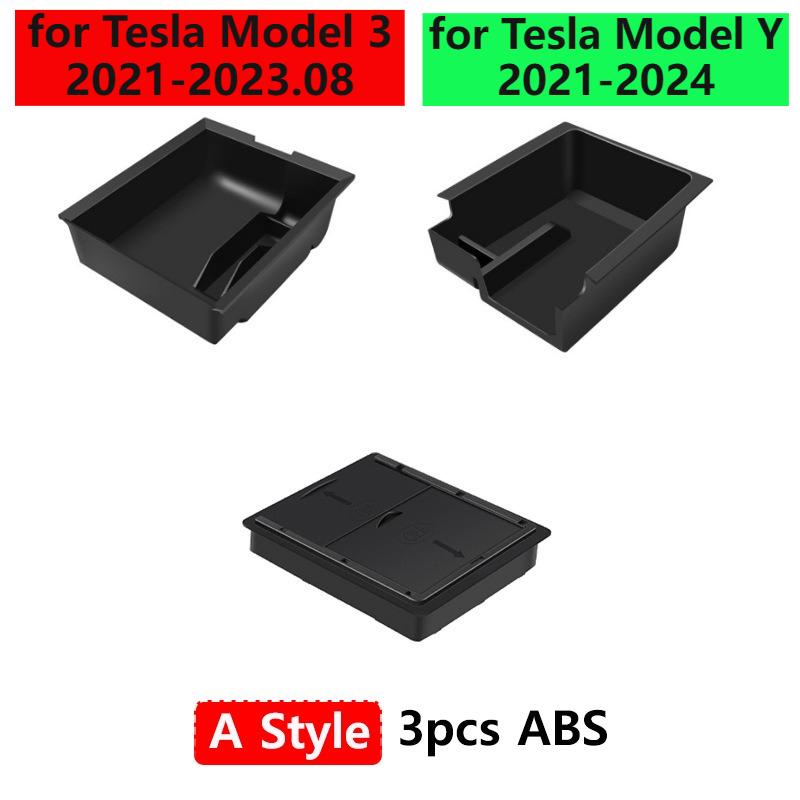 For Tesla Model Y 3 2023 2022 Center Console Storage Organizer Box Tray Armrest Hidden Box Water Cup Holder Interior Accessories
